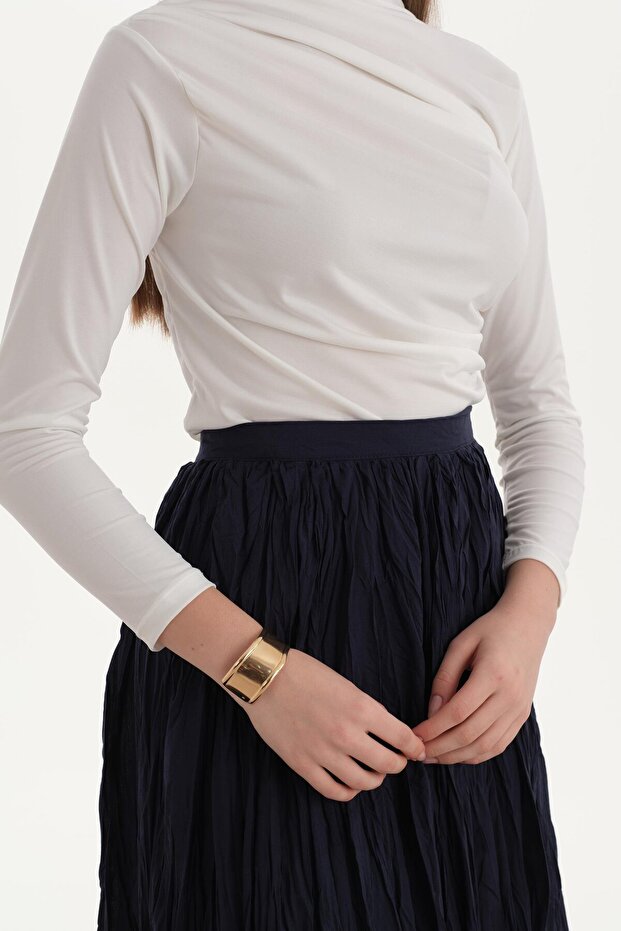 Pliseli Crush Etek Lacivert - 7