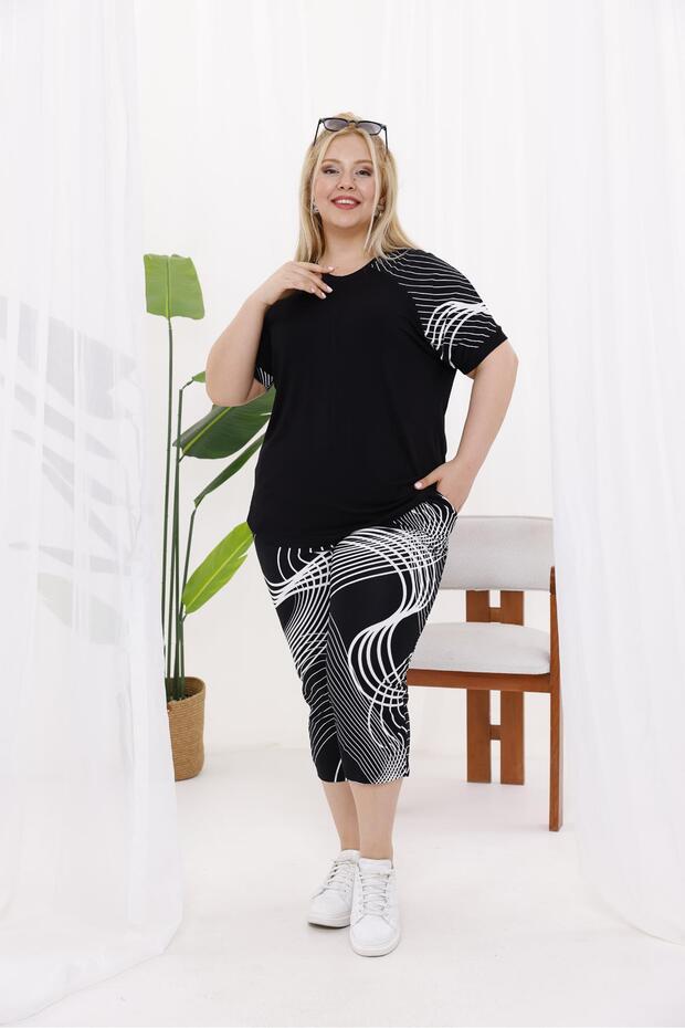 Plus Size Cotton Lycra Block Transition Capri Suit - 5