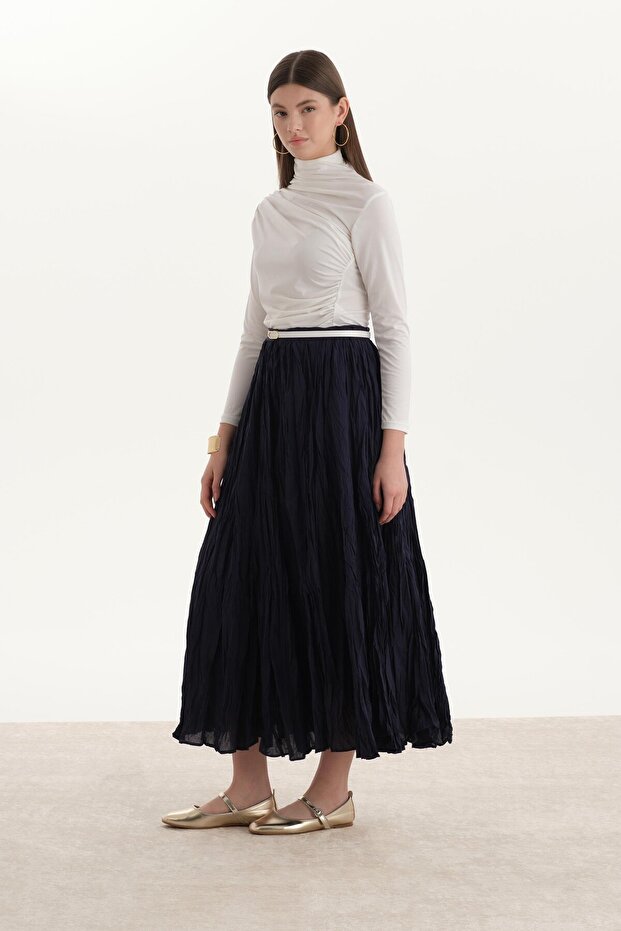 Pliseli Crush Etek Lacivert - 3