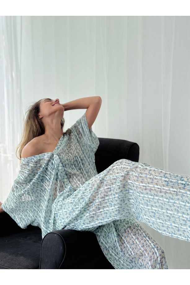 Tasarım Mint Şort Astarlı Şifon Pantolon - 4