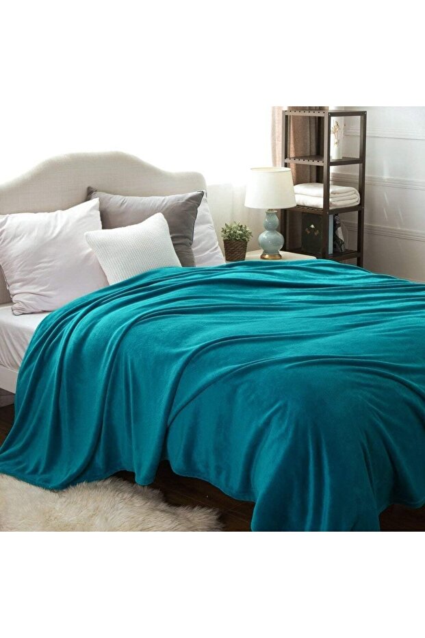 Silky Soft Double Blanket Turquoise 200x220cm Flannel Throw Blanket 280 GSM