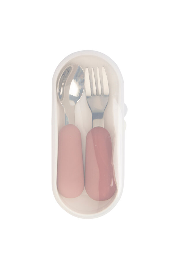 Stainless Steel Cutlery Set with Spoon and Fork with travel case - Pink