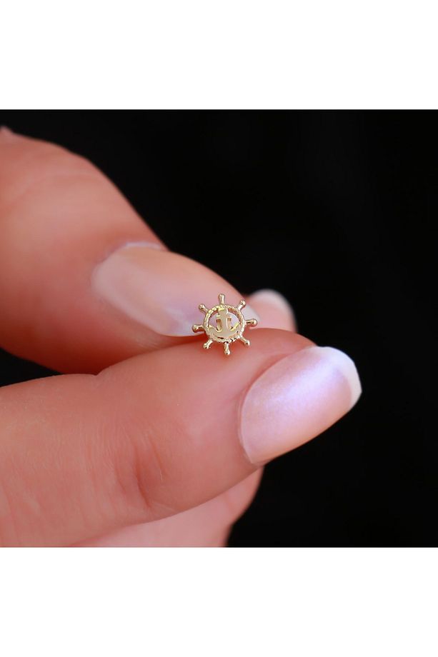 14 Ayar Altın Çapa Ve Duman Tragus Piercing - 4