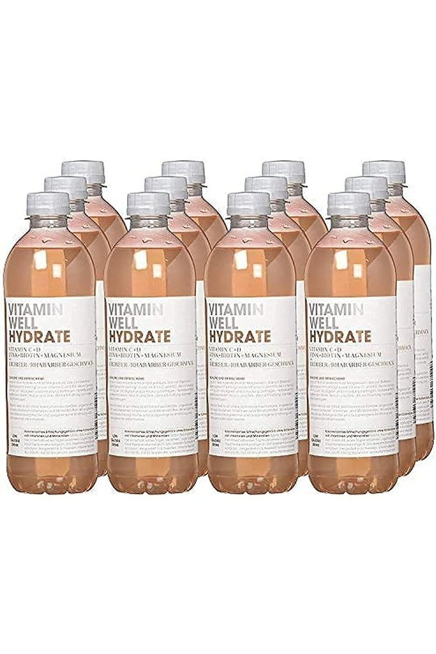 Vitamin Well Hydrate Rhubarb/Strawberry Vitamin C + D Zinc + Biotin (VW HYDRATE 500ML Pack of 12)