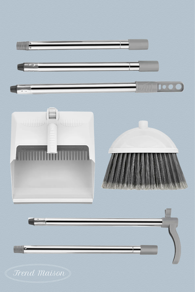 Foldable Feather Collector Scalloped Broom Dustpan Cleaning Set with Stainless Steel Handle - White - 5