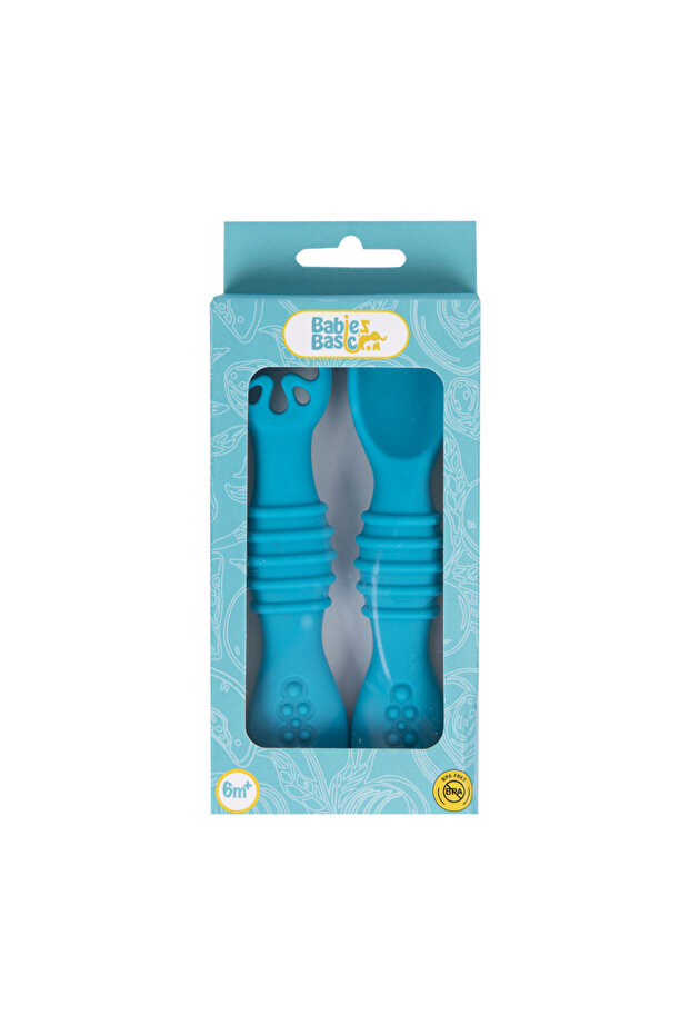 ملعقة تدريب الأطفال الأساسية من بيبيز بيسيك، ذات رأس ناعم وخالية من مادة BPA، مع هراسة - لون أزرق - 4