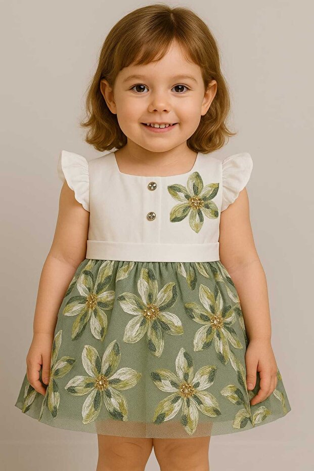 Magnolia Flower Patterned Puffy Dress