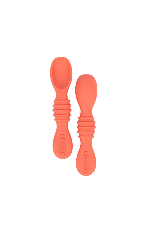 ملاعق بيبيز بيسيك للتدريب على المرحلة الأولى من السيليكون، ذات رأس ناعم وخالية من مادة BPA - وردي - 1