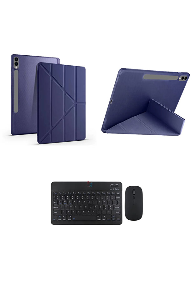 Samsung Galaxy Tab S9 Plus 12.4 inç İle Uyumlu Üçgen Standlı Kılıf Ve Klavye Mouse 2 li Set - 1