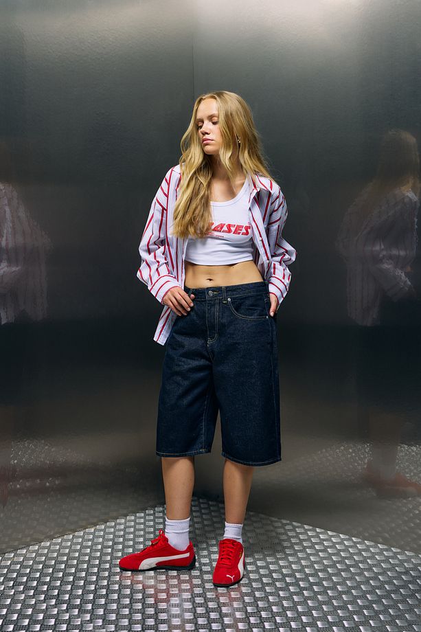 Lacivert Denim Bermuda Baggy Şort - 5