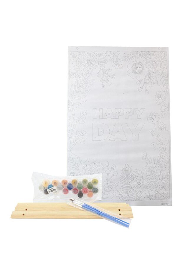 Happy Day with Hanging Frame Paint-by-Number 19 Paint Pot + 3 Brush + Canvas Pattern - 1