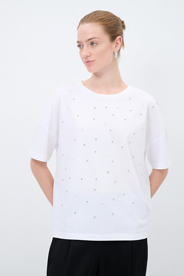 İnci Taşlı Tişort - 4
