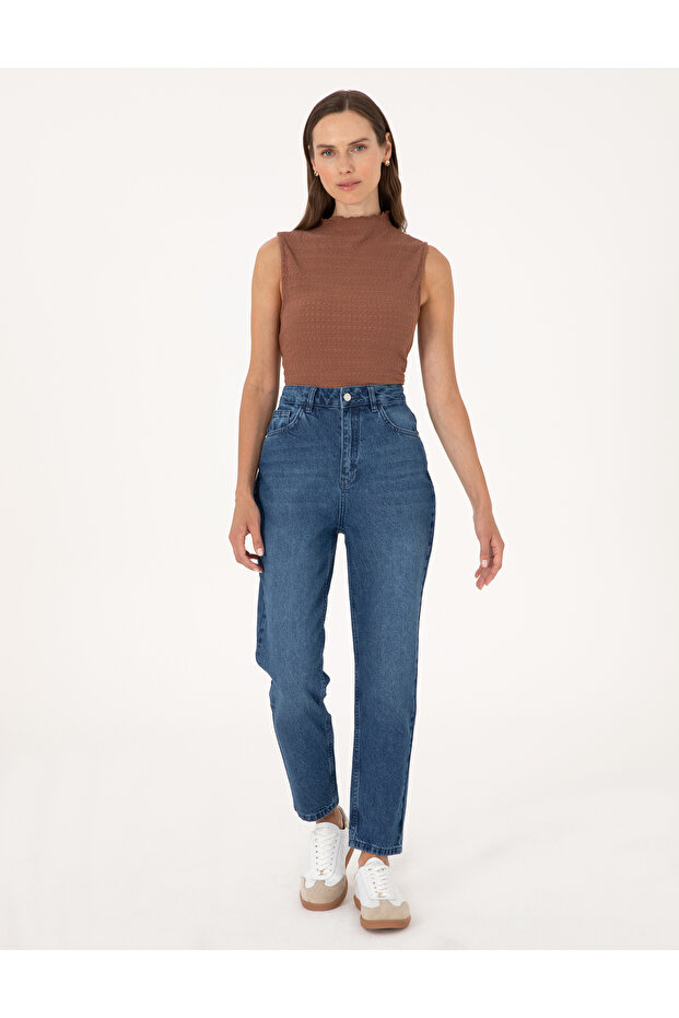 Light Blue Mom High Waist Fit Jean Pants 50313233-Vr003