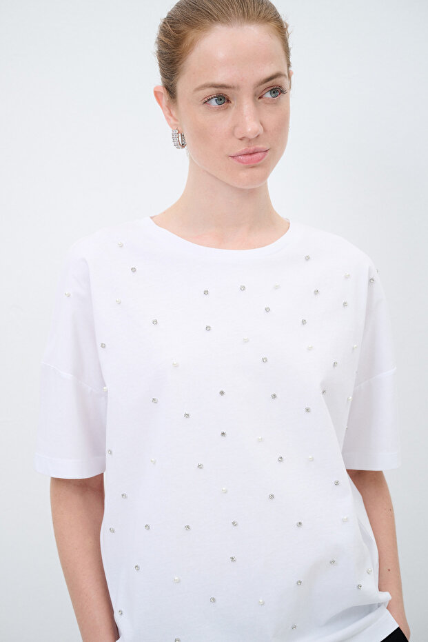İnci Taşlı Tişort - 5