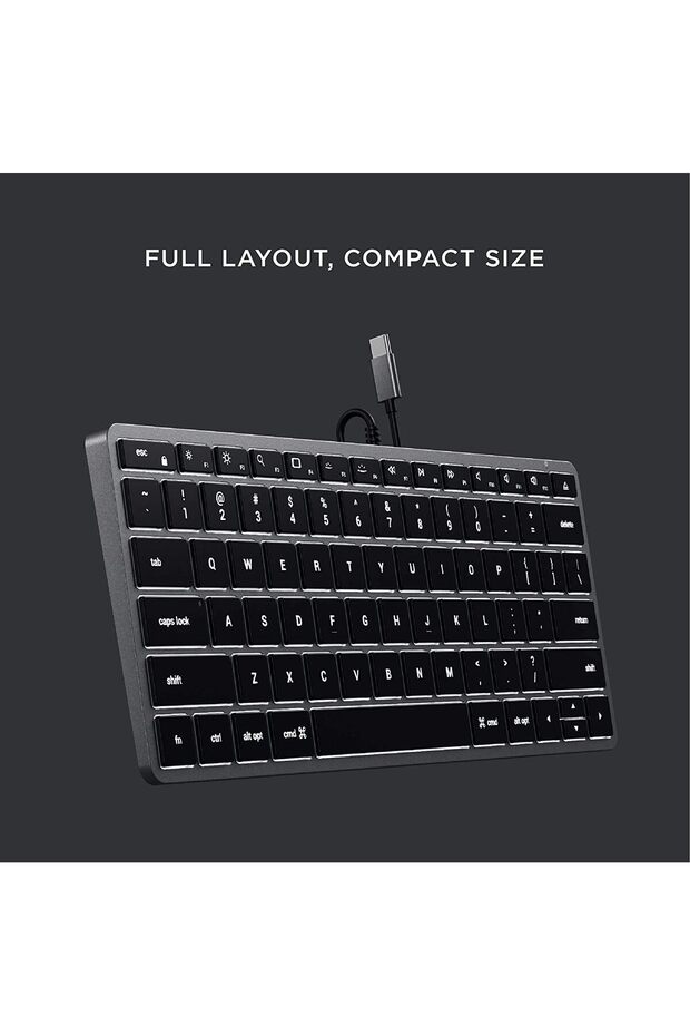 Slim W1 Wired Backlit Keyboard – Illuminated Keys & USB-C Connection – Compatible with 2 - 9