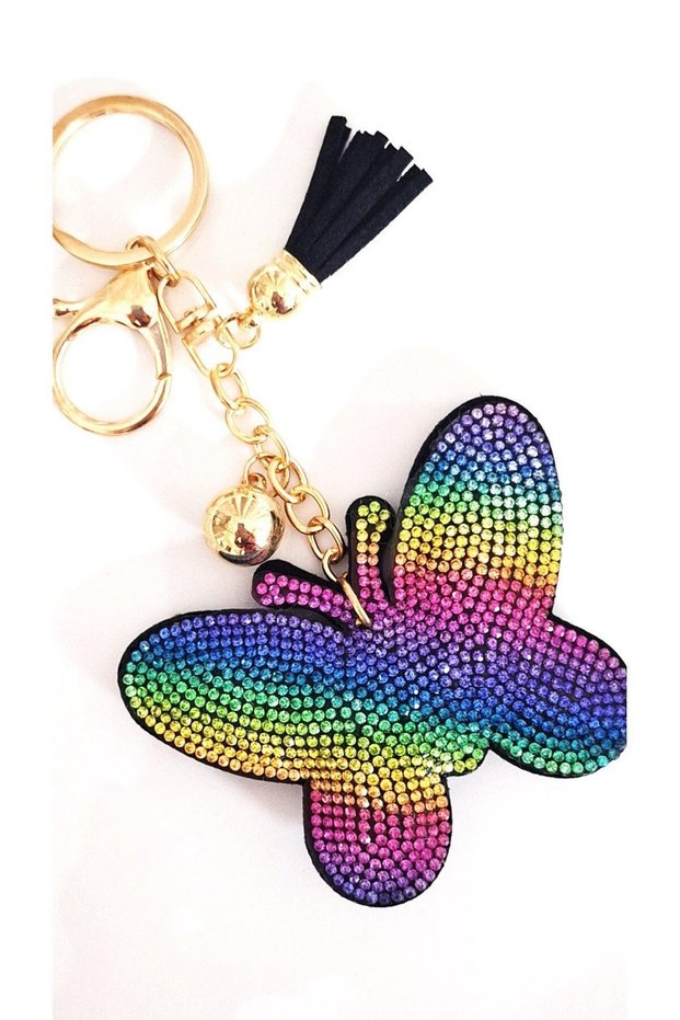 Gift Zircon Stone Colorful Butterfly Keychain - Bag Ornament 14X8,5 cm Piece Price