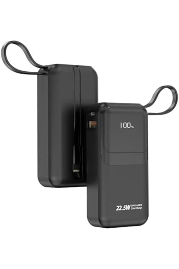 10000mAh Mini Power Bank – Built-in USB-C & Lightning Cables, Multi-Device Charging Power bank