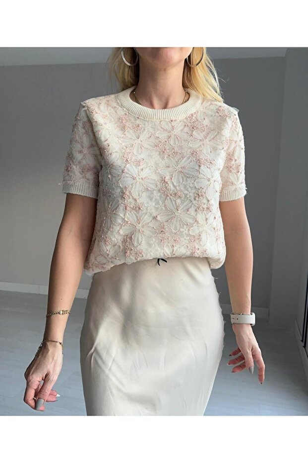 ÇİÇEKLİ TRİKO PEMBE - 1