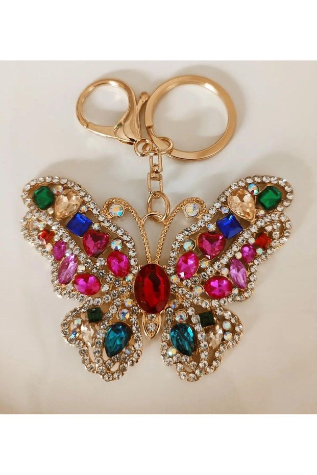 New Year's Gift Luxury Zircon Stone Large Size Colorful Butterfly Keychain - Bag Ornament 10.5 cm