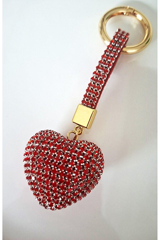 New Year's Luxury Gift Zircon Stone Red Heart Keychain 13.5 cm