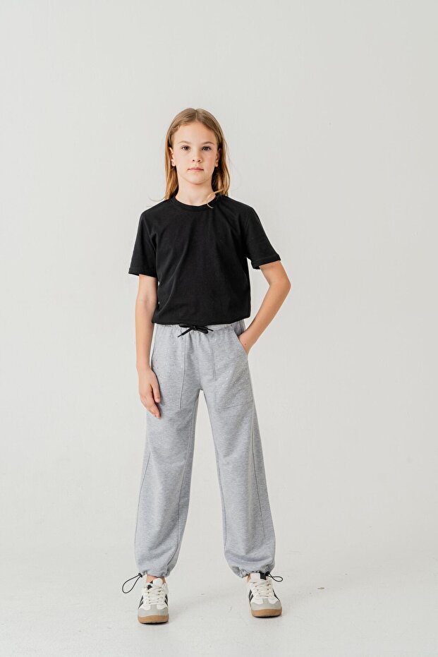 Pocket Stoned Leg Brit Elastic Stopper Girl's Sweatpants