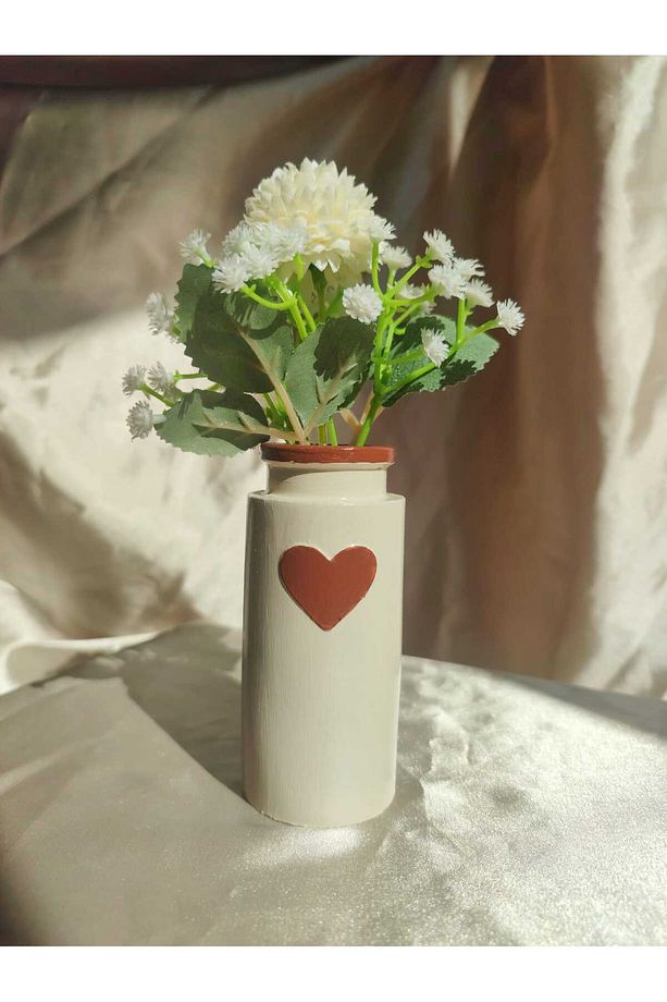 Dekoratif hediyelik pinterest kalpli çiçekli vazo ve kalpli tabak takımı - Çiçekler fiyata dahildir - 7