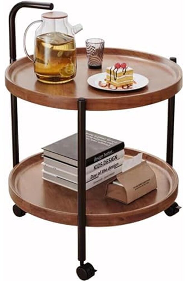 Table with Rolling Wheels,Coffee Table,Movable Small Coffee Table 2 Layers Small Trolley,Nordic Styl - 1