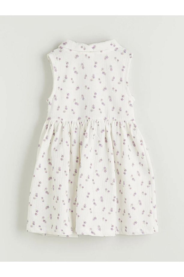 LCW Kids Ekru Bisiklet Yaka Çiçekli Kız Çocuk Elbise - 3