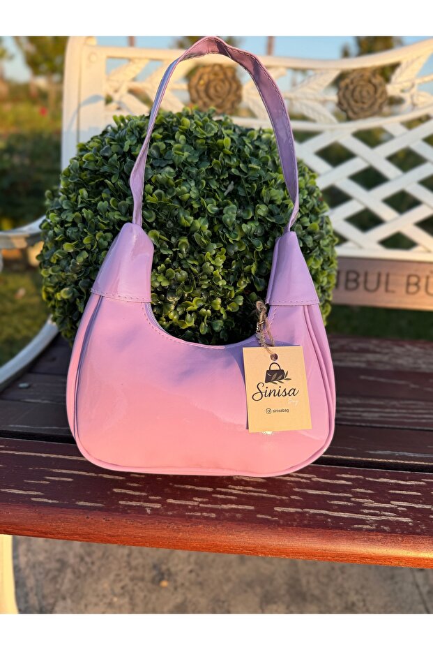 Women's Lilac Patent Leather Baguette Model Shoulder Bag