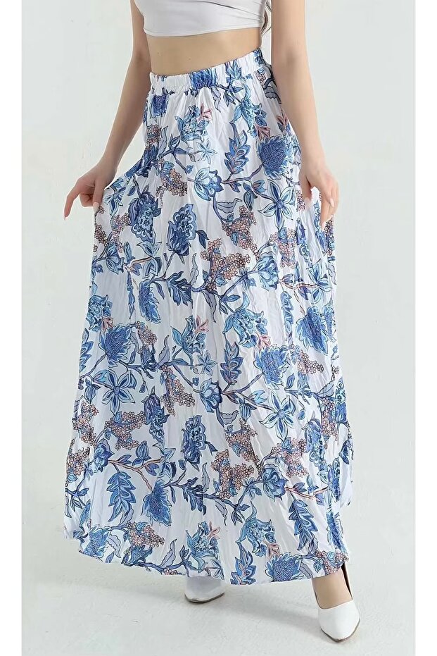 Desenli kırışık etek - 2