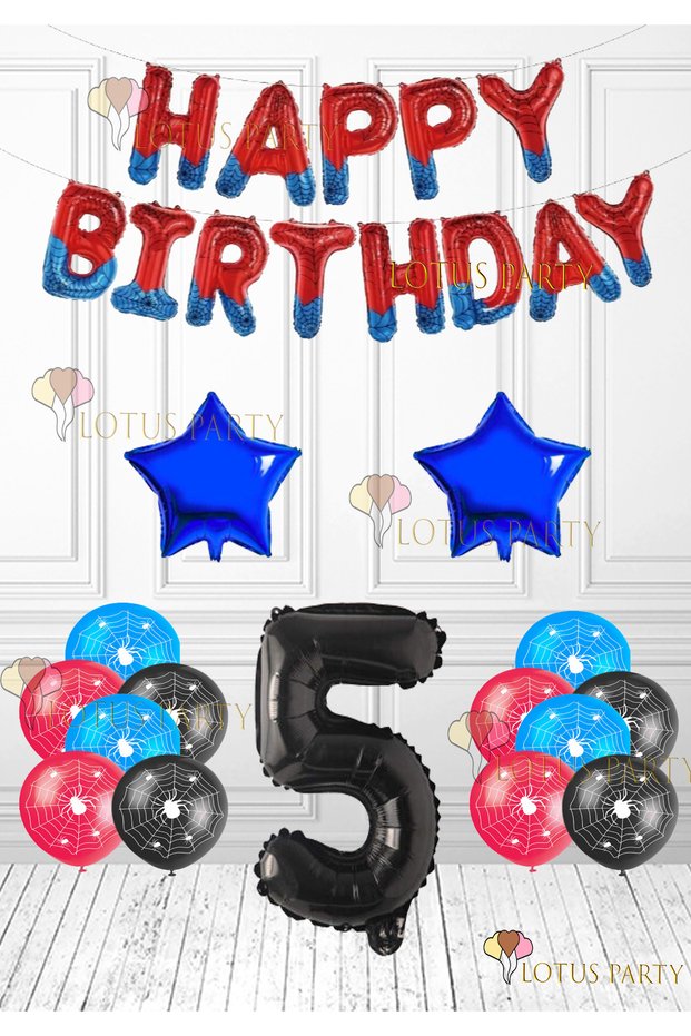 Spider Tama Birthday Spider Happy Birthday Foil Balloon Spider Printed Balloon Navy Blue Star Age 5