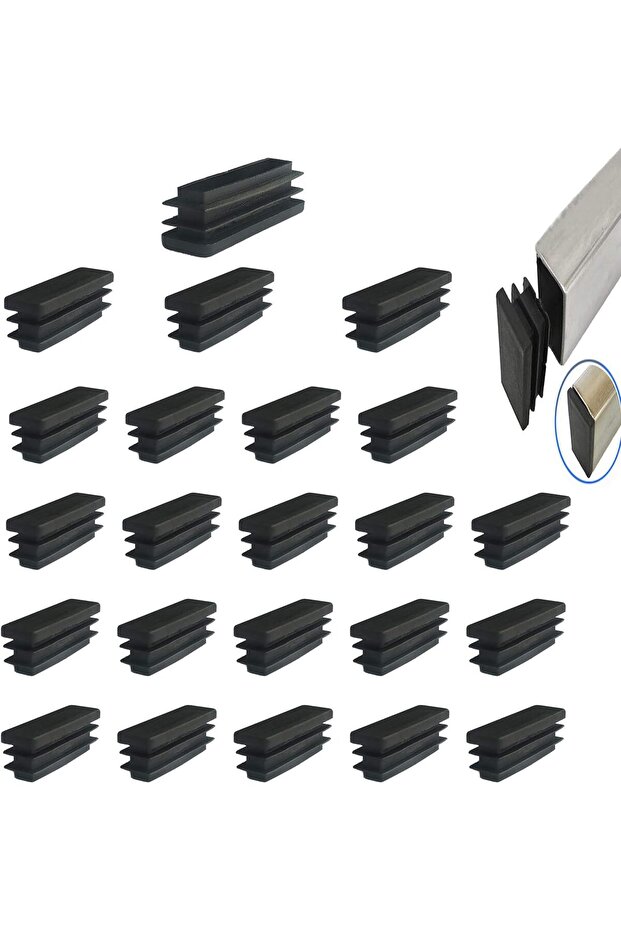 YouU 24 Pcs Rectangle Black Plastic Plug End Cap Furniture Chair Leg Foot Cover Cap Tubing Inserts E