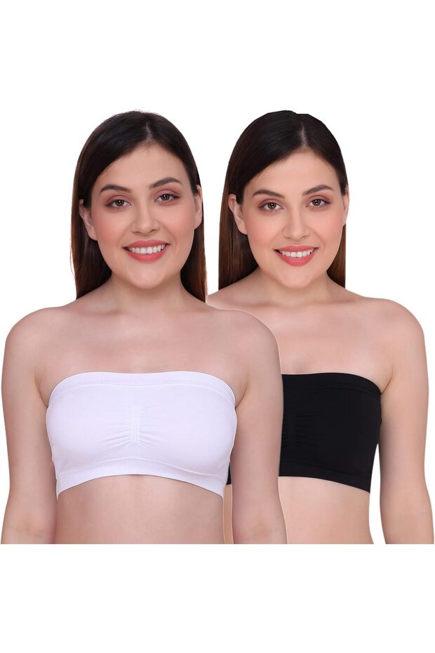 Women's Strapless Seamless Padded Bandeau Tube Top Bra, Removable Pads, Size S to 2XL