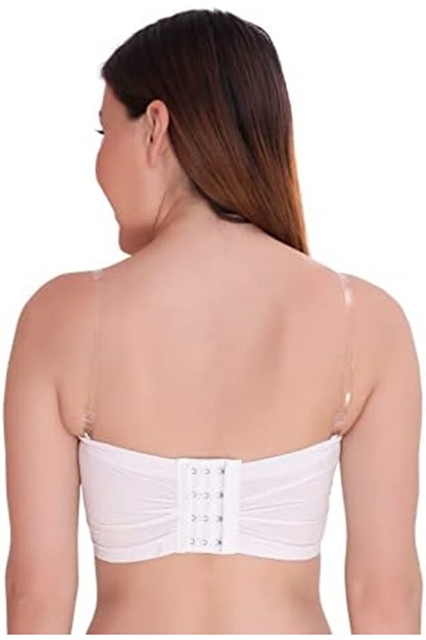 Women's Padded Stretchable Seamless Strapless Multi-Way Tube Bra with Back Hook Closure and