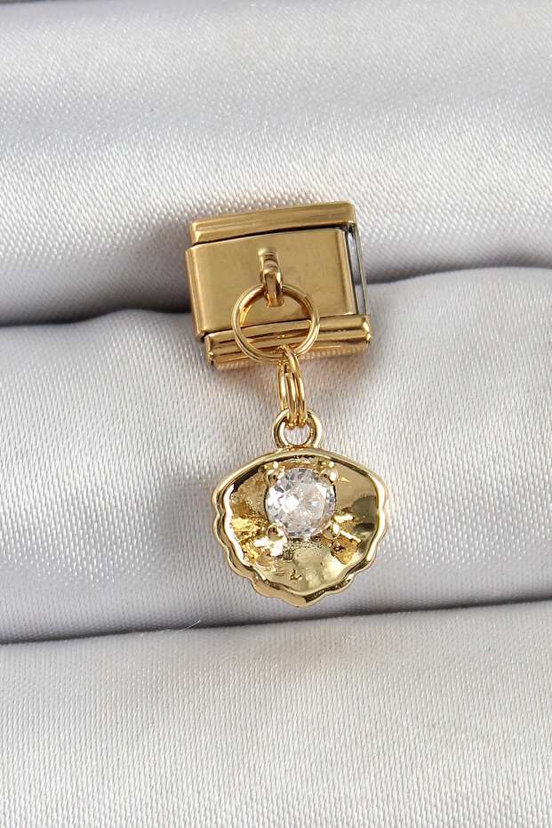 316L Steel Dangle Zircon Stone Oyster Model Gold Color Nomination Charm Tj-Bc1426
