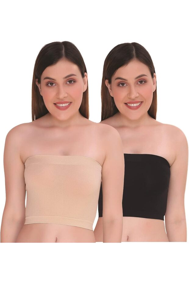 Non Padded Strapless Tube Bra For Women, Free Size (Pack Of 2)