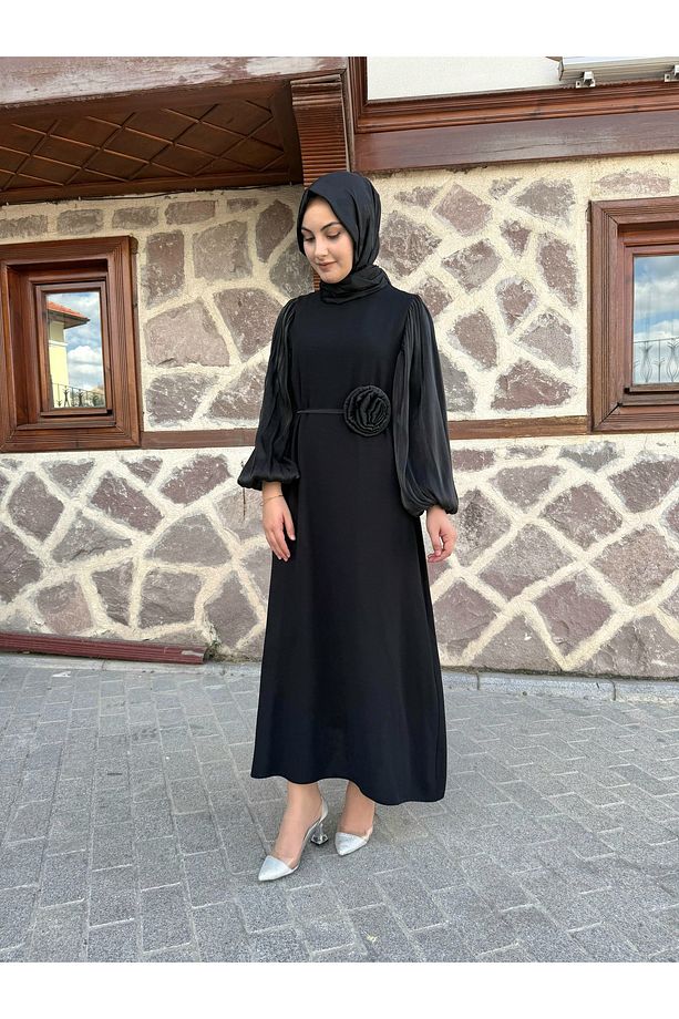 Gül figur krep kumaş elbise - 7