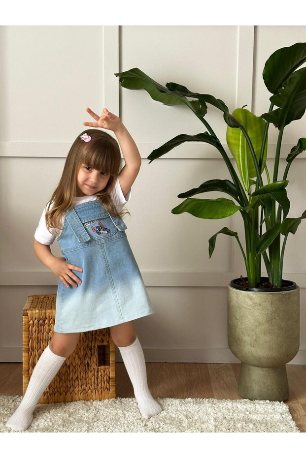 Girl's Stitch Embroidered T-Shirt Salopet 2-Piece Set