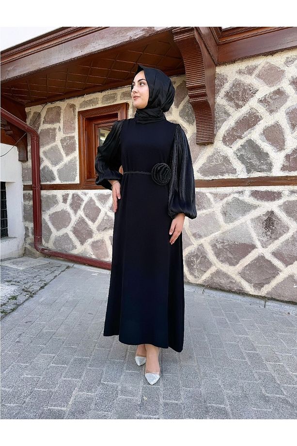 Gül figur krep kumaş elbise - 6
