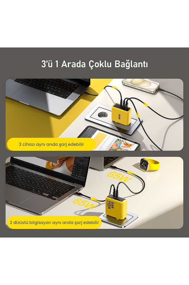 Youth 140W 3 Portlu Şarj Adaptörü, 240W 8K Süper Hızlı Şarj/Data Kablosu Seti - 7