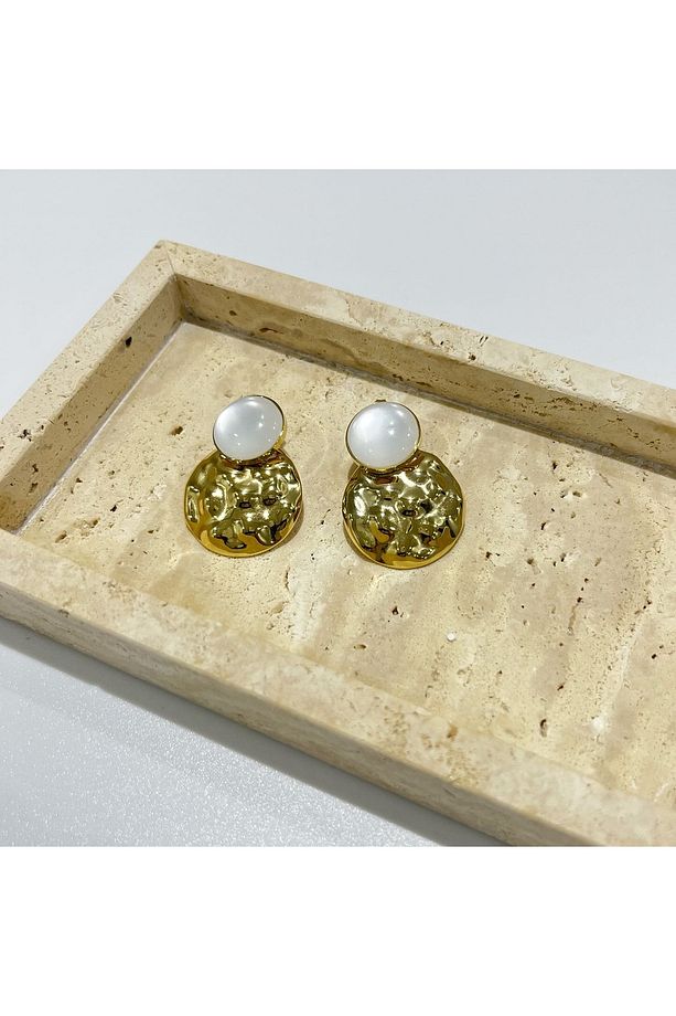 Sedefli Gold Çelik Küpe - 1