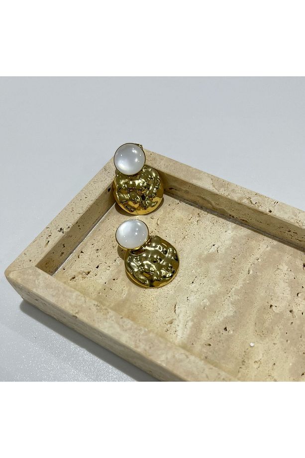 Sedefli Gold Çelik Küpe - 2