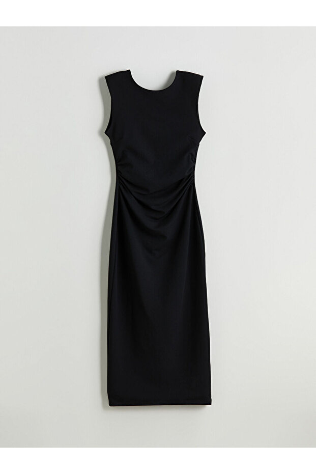 Black Backless Slit Midi Dress