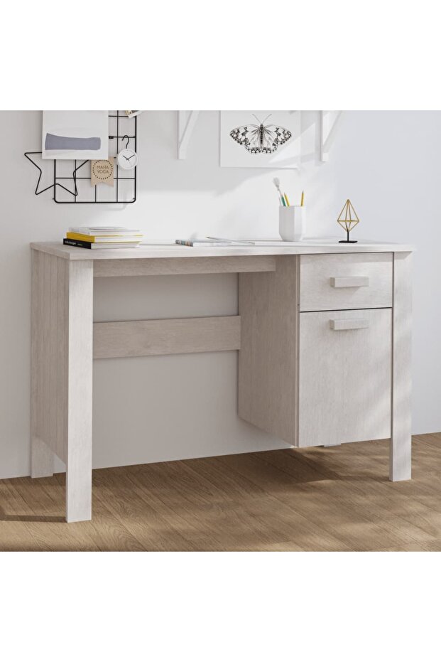 Desk HAMAR White 113x50x75 cm Solid Wood Pine