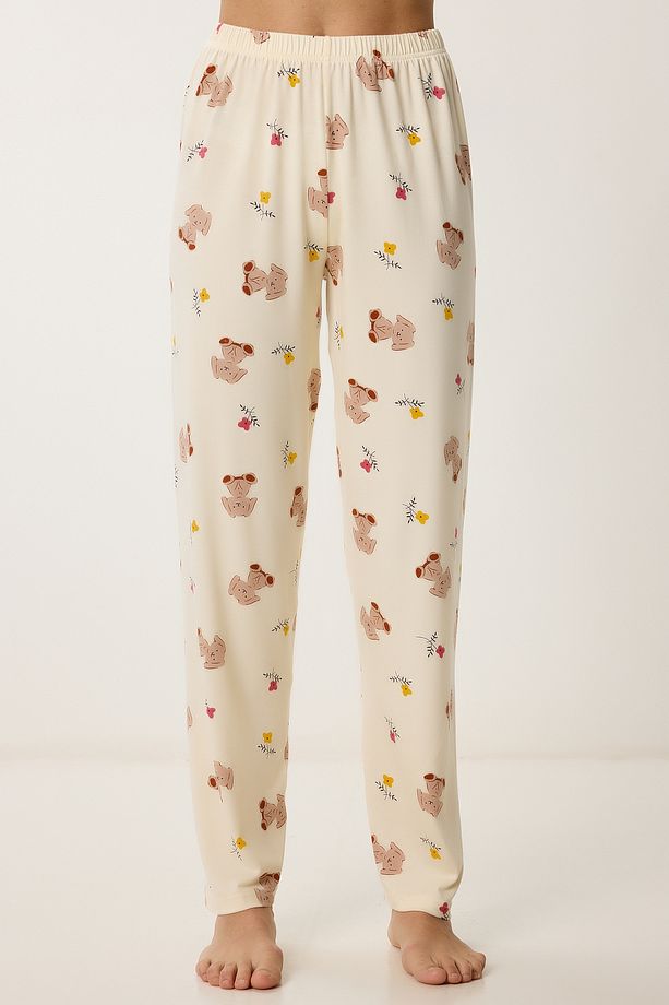 Desenli Örme Gömlek Pijama Takımı AÇIK SARI LPQ0011 - 5
