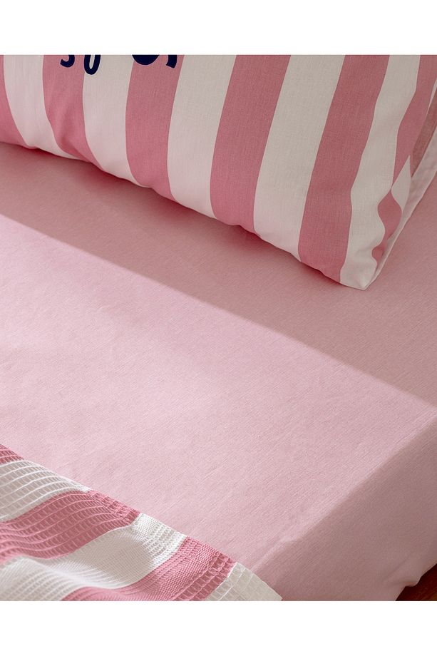 Coralie Tek Kişilik %100 Pamuk Karde Baskılı Pike Takımı - Pembe - 4