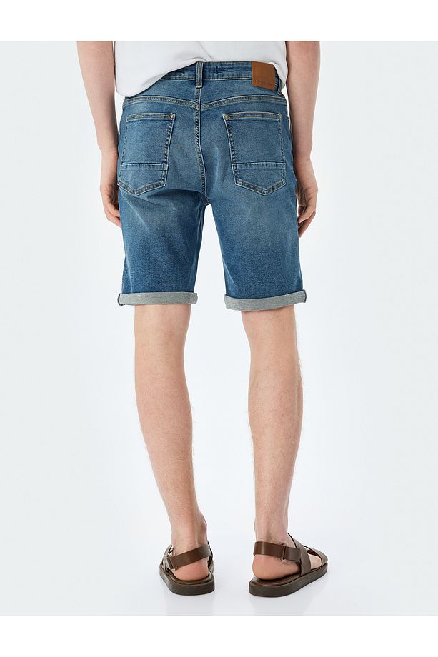 Bermuda Pamuklu Cep Detaylı Slim Fit Kot Şort - 4