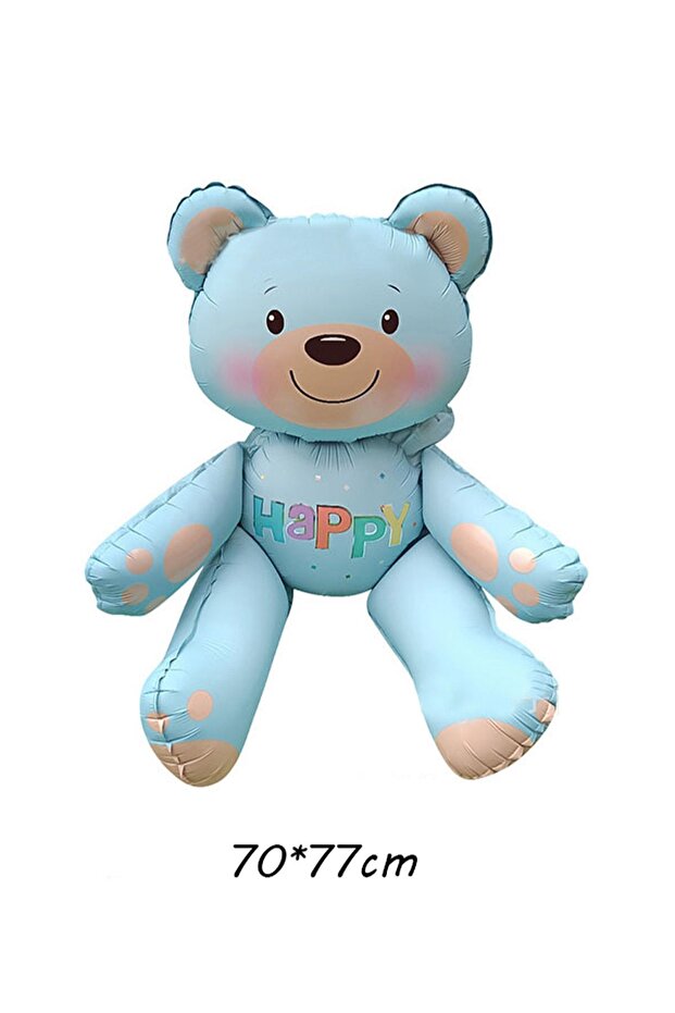 Blue Color Happy Written Sitting Bear Foil Balloon 77X70 cm