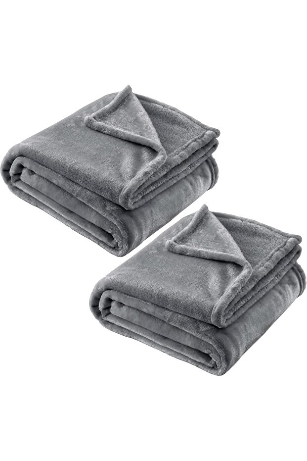 Pack of 2 Double Blankets Grey Silky Soft Flannel Throw Blanket 200x220cm