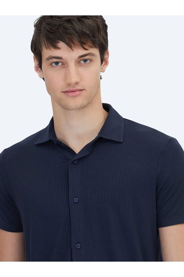 Lacivert Desenli Regular Fit Casual Gömlek - 4